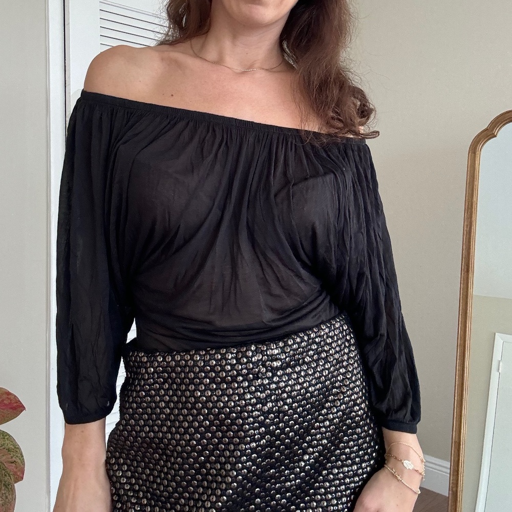 Black off shoulder top by Benetton